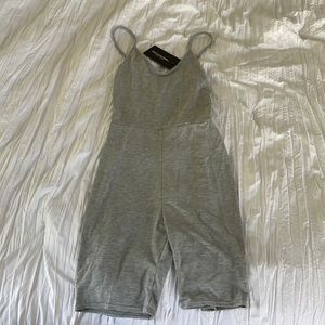 PLT Grey Basic Strappy Plunge Unitard
